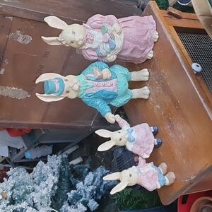 Vintage ceramic handpainted Easter Bunny Rabbit family set of 4